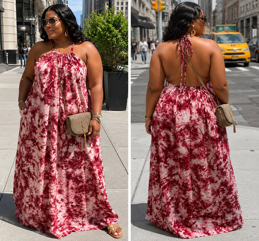 Adire Backless Maxi Dress – Plus Size