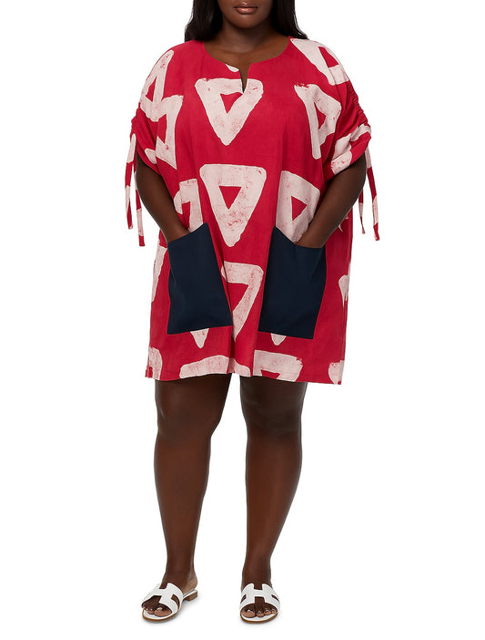 Adire Mini Dress with Denim pockets