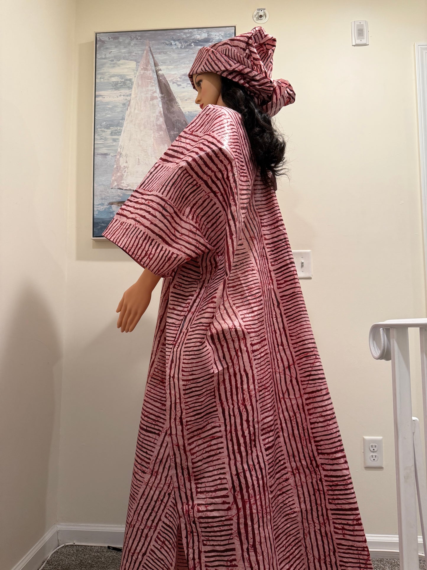 Rich Aunty Adire Polish Bubu – V-Neck Front & Back | Free Size with Headscarf