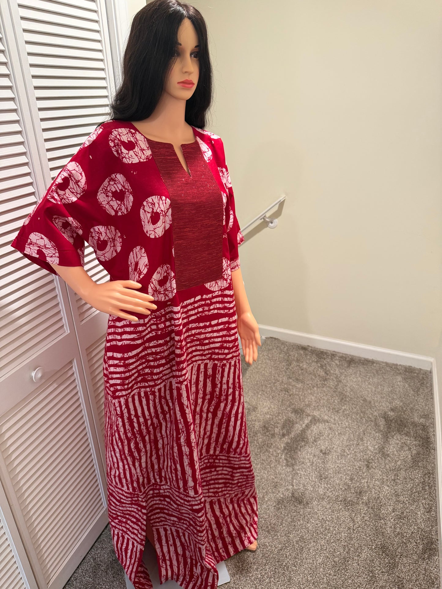 Ruby Royale Ankara Maxi Dress with Aso Oke Neckline & Scarf