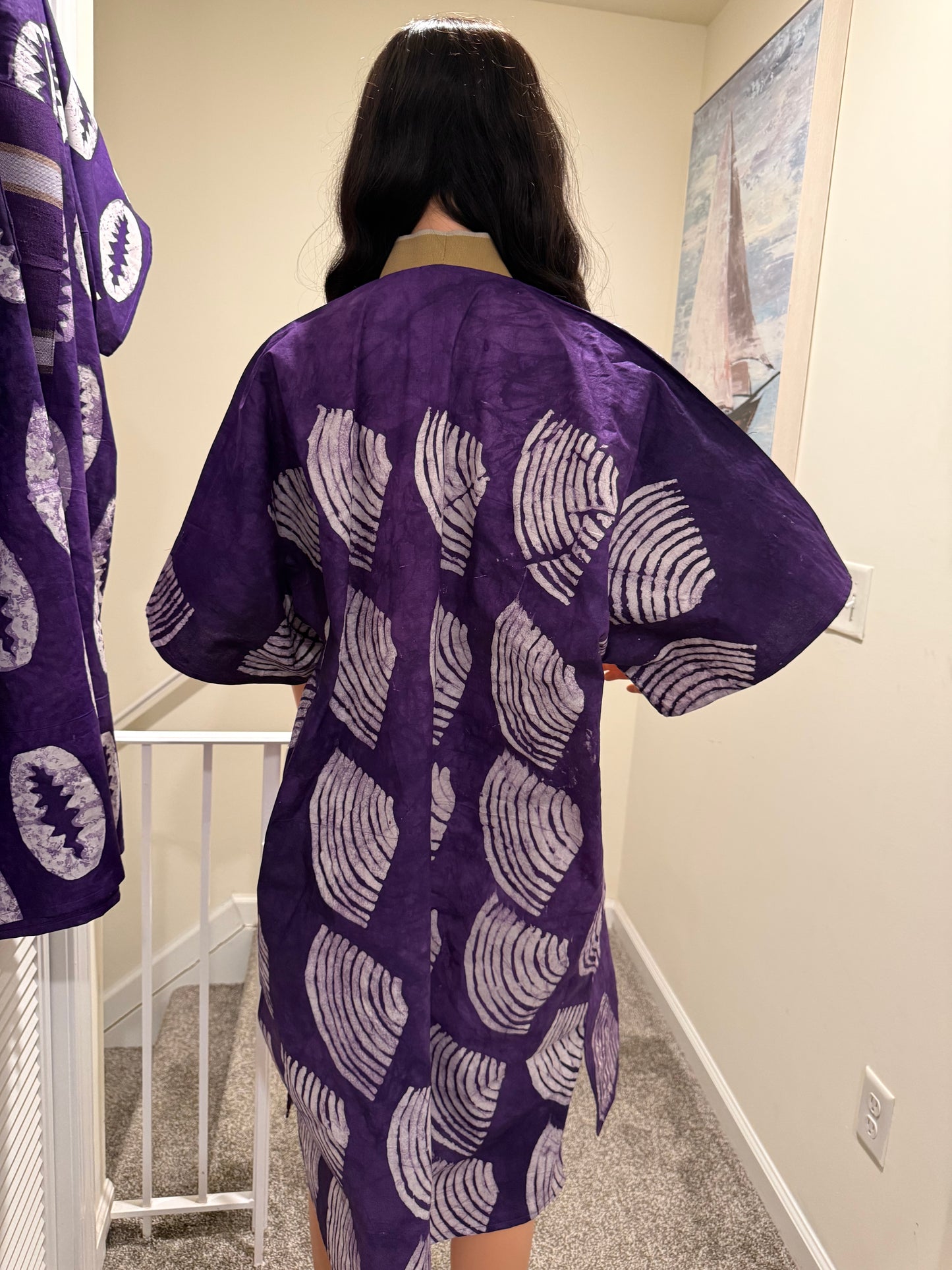 Purple Adire Midi Dress with Aso Oke Detail