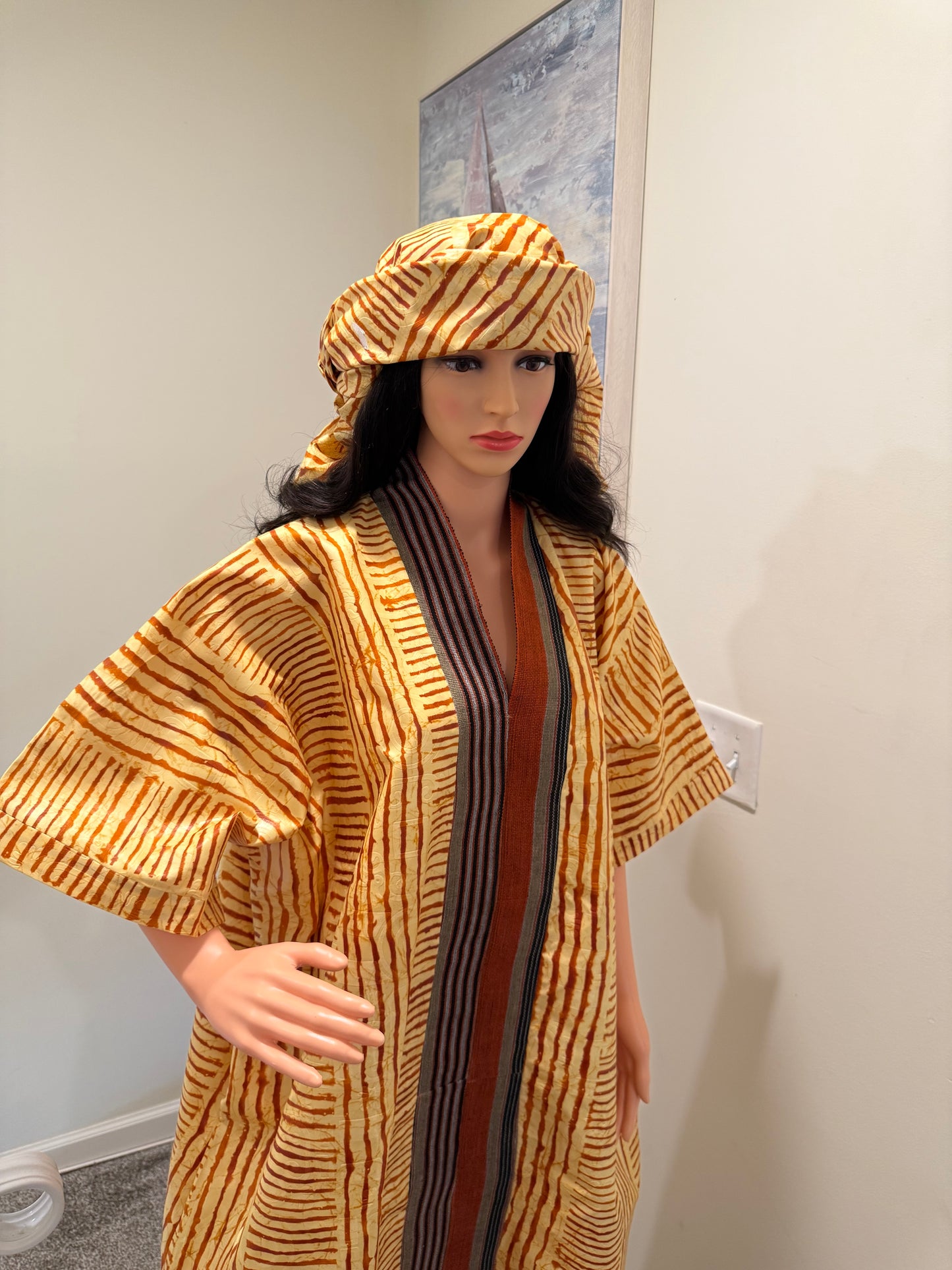 Handcrafted Adire Polish & Aso Oke Kaftan – One Size