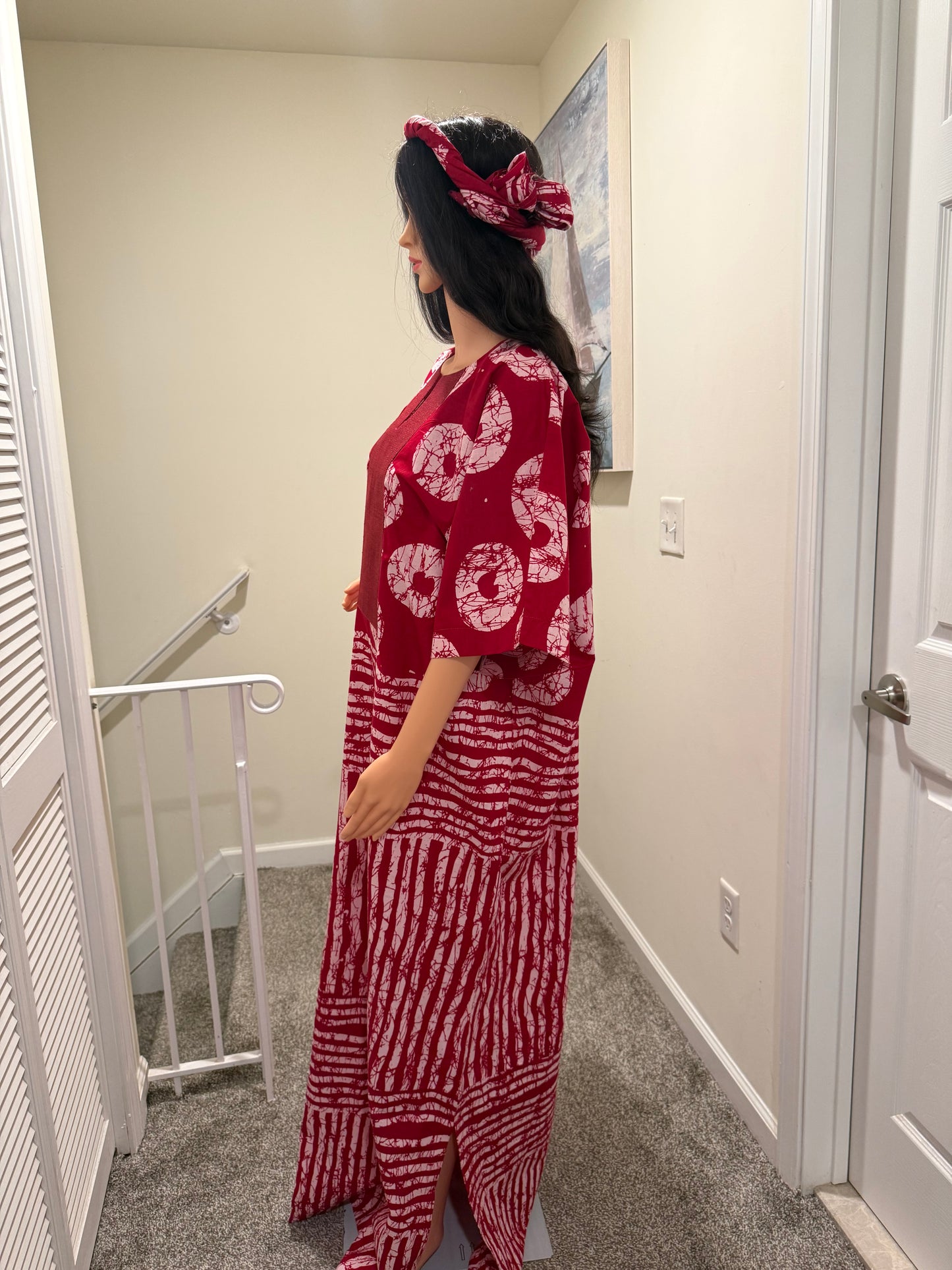 Ruby Royale Ankara Maxi Dress with Aso Oke Neckline & Scarf