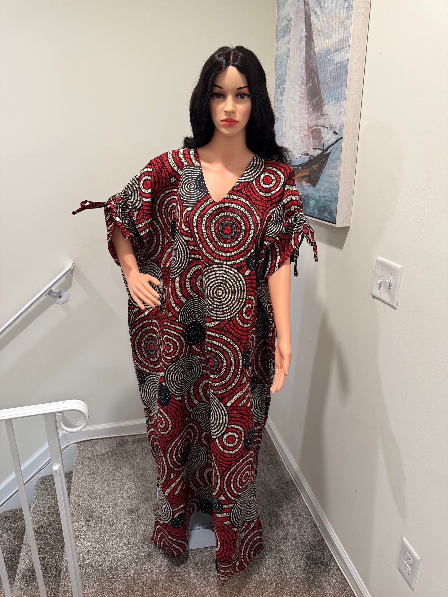 Swirl Print Kaftan with Head Tie