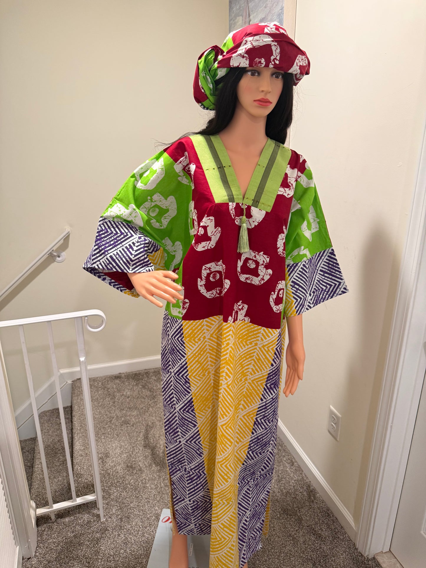 Ankara Kaftan Dress | Asọ Òkè Neckline | Adire Print | Zayda RTW