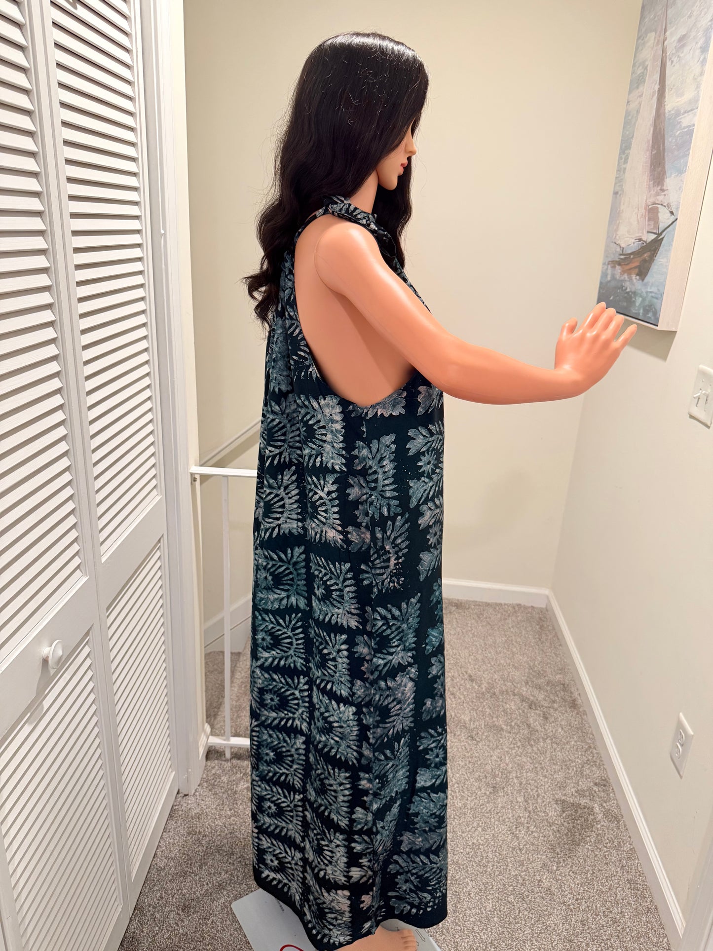 Midnight Bloom Adire Maxi Dress