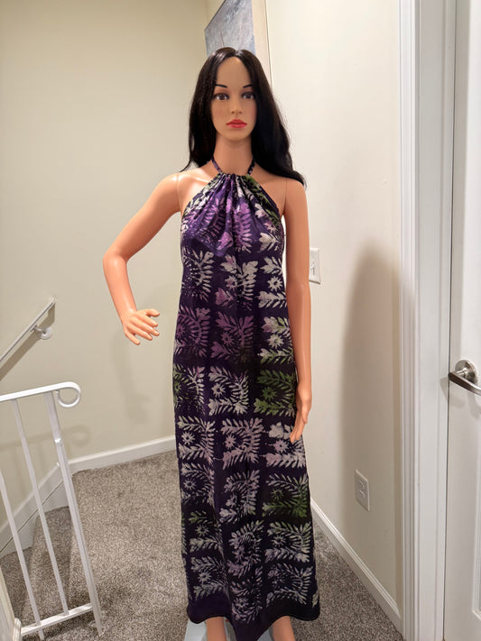Purple Adire Halter Maxi Dress