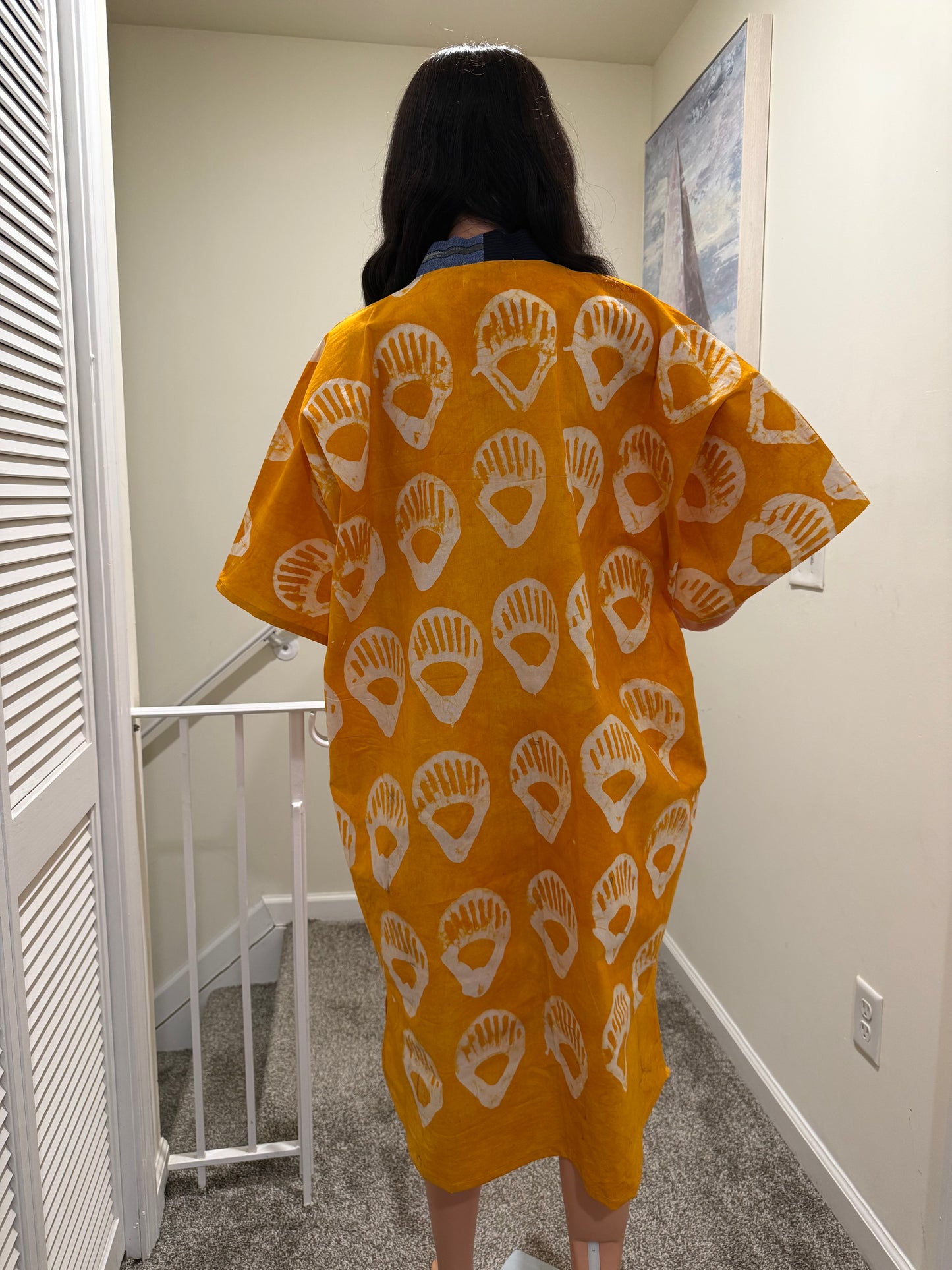 Sunset Adire Kaftan Dress with Aso Oke Detail