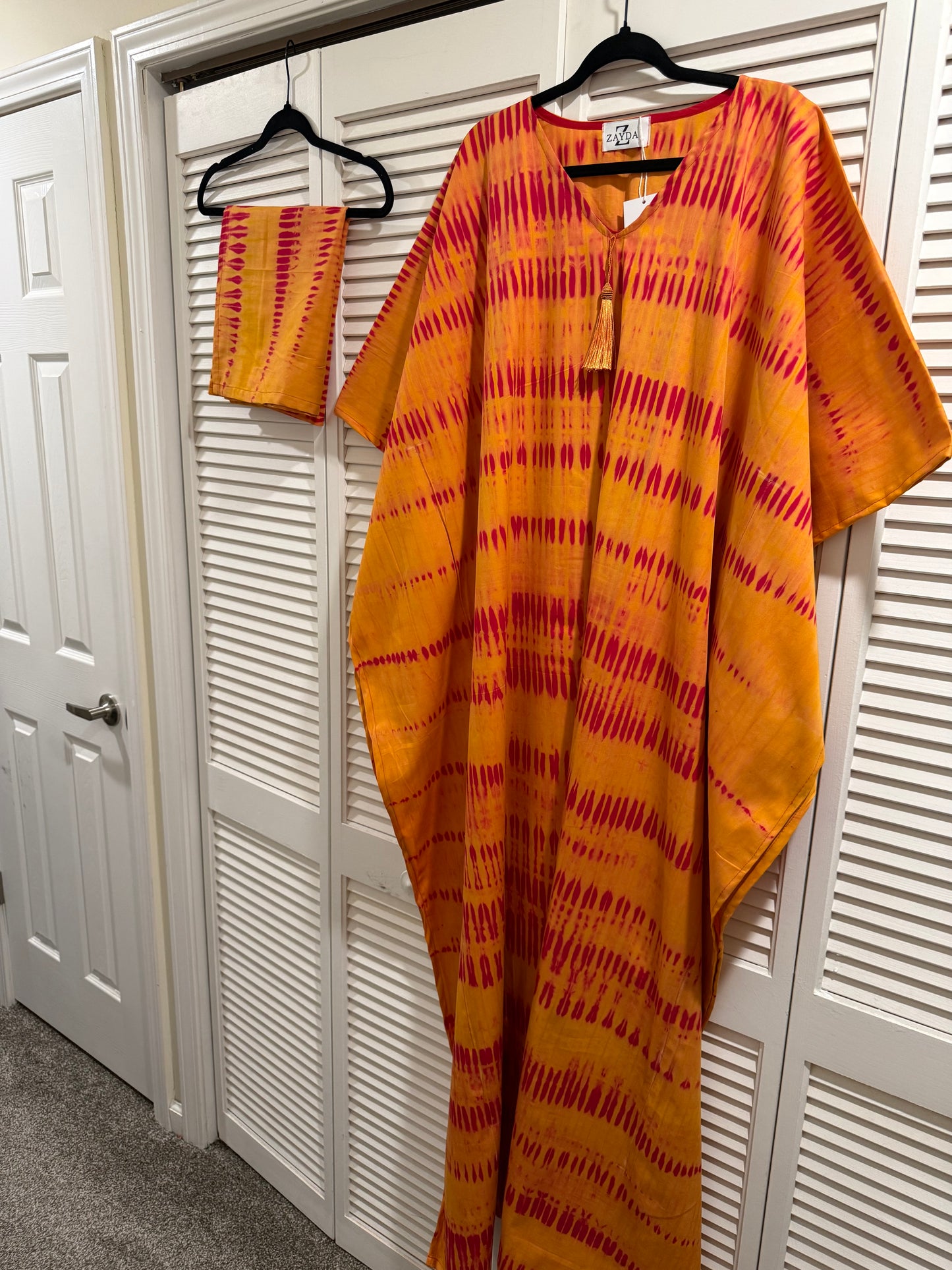 Sunset Adire Kaftan Set — Golden Flame | One Size Up To 2X