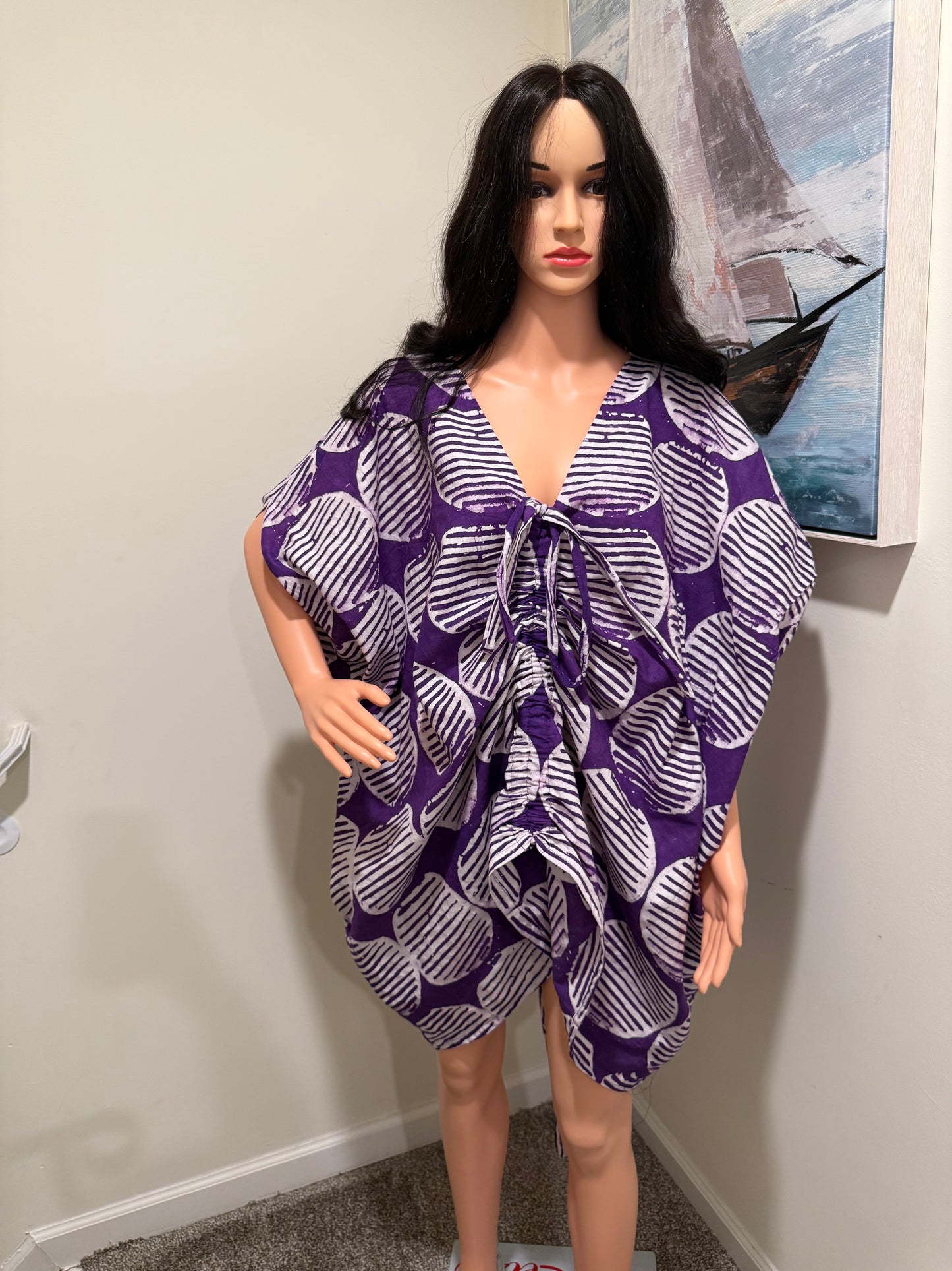 Purple Drawstring Kaftan Dress/Tunic – Adjustable Fit (S–XL)