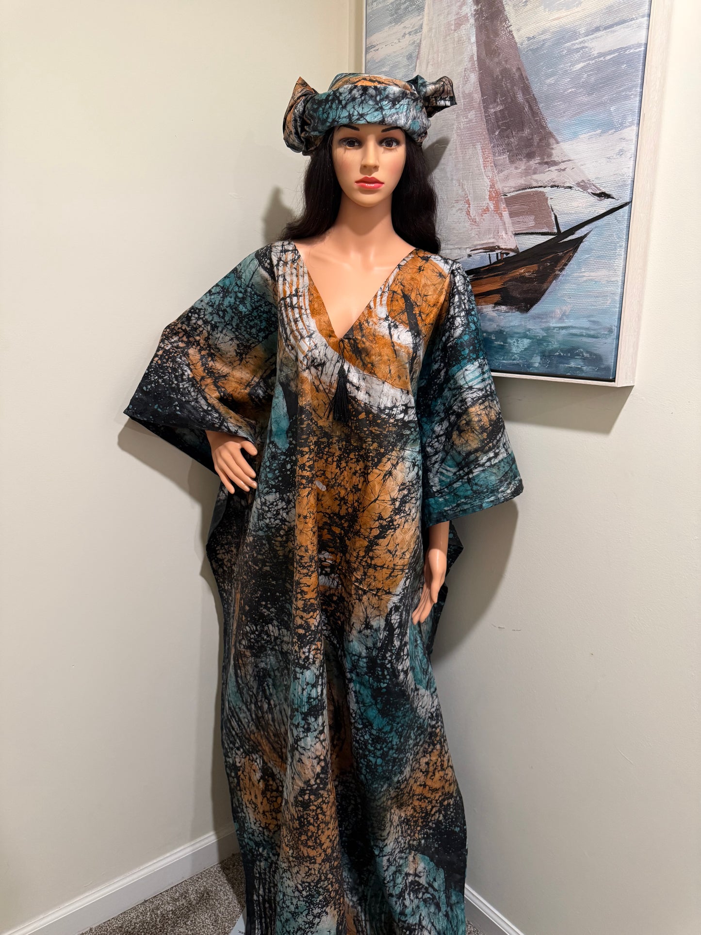 Adire Kaftan with HeadScarf