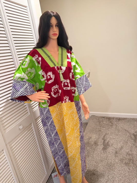 Ankara Kaftan Dress | Asọ Òkè Neckline | Adire Print | Zayda RTW