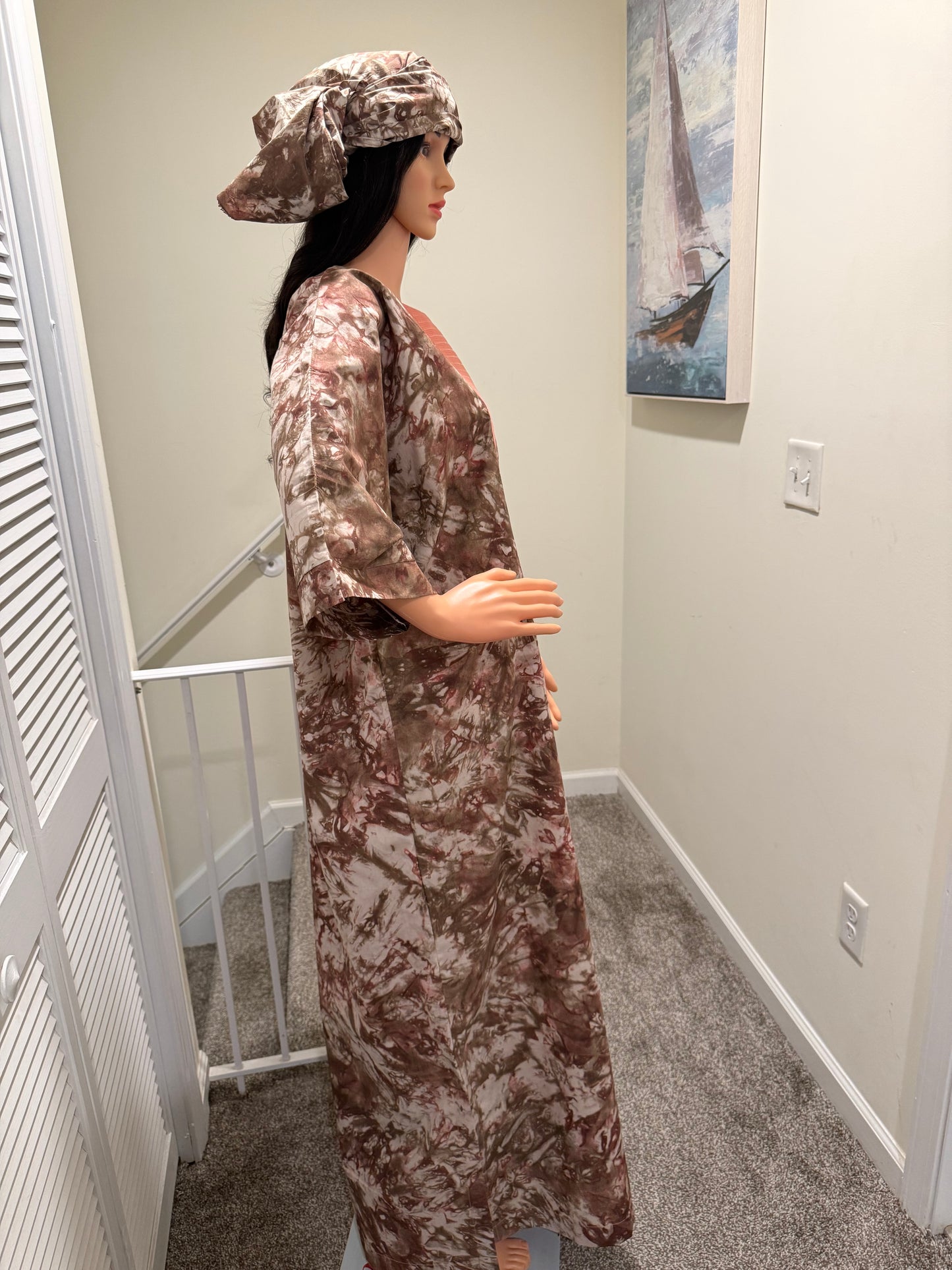 Adire Kaftan Dress with Head Scarf