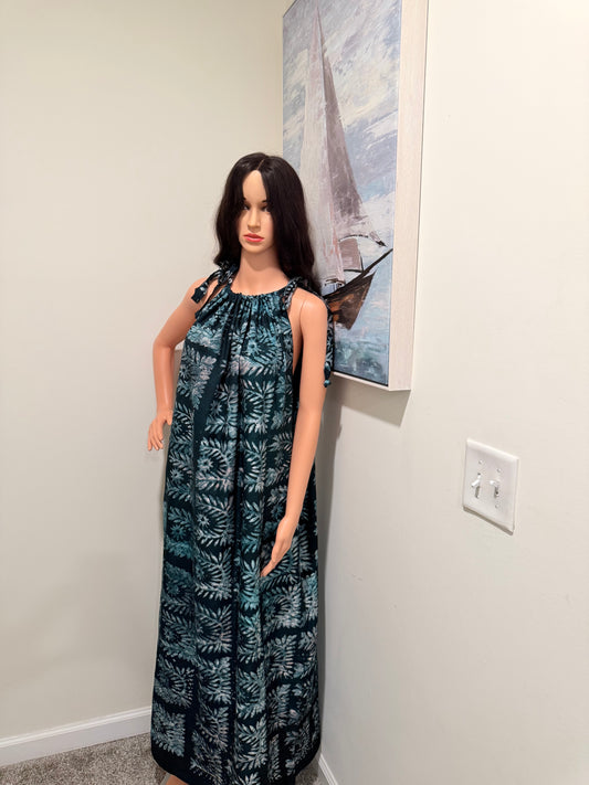 Midnight Bloom Adire Maxi Dress