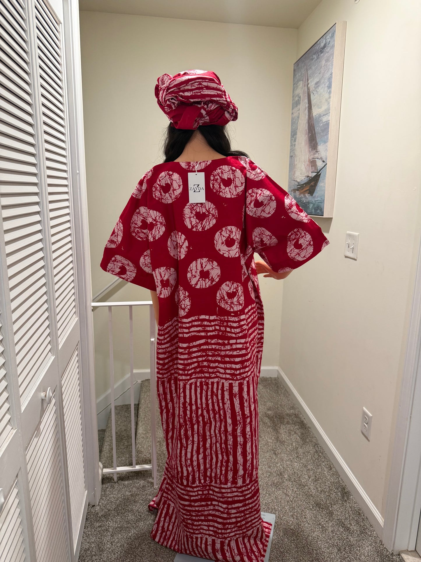 Ruby Royale Ankara Maxi Dress with Aso Oke Neckline & Scarf