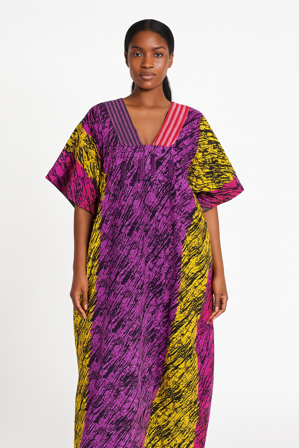 Aso-Oke Trim Ankara Kaftan + Matching Head Scarf