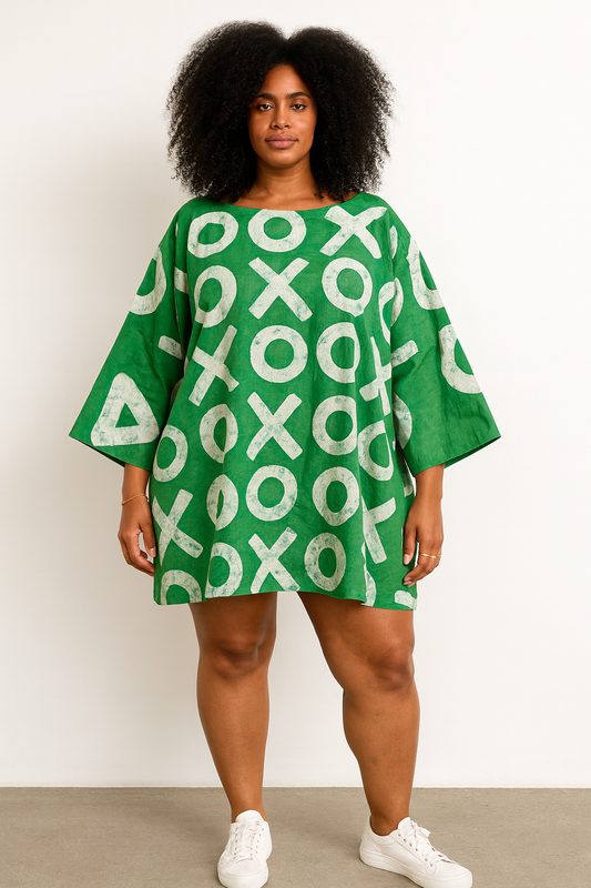 Oversized Adire-Print Tunic – 30 Inches (One-Size Fits Most)
