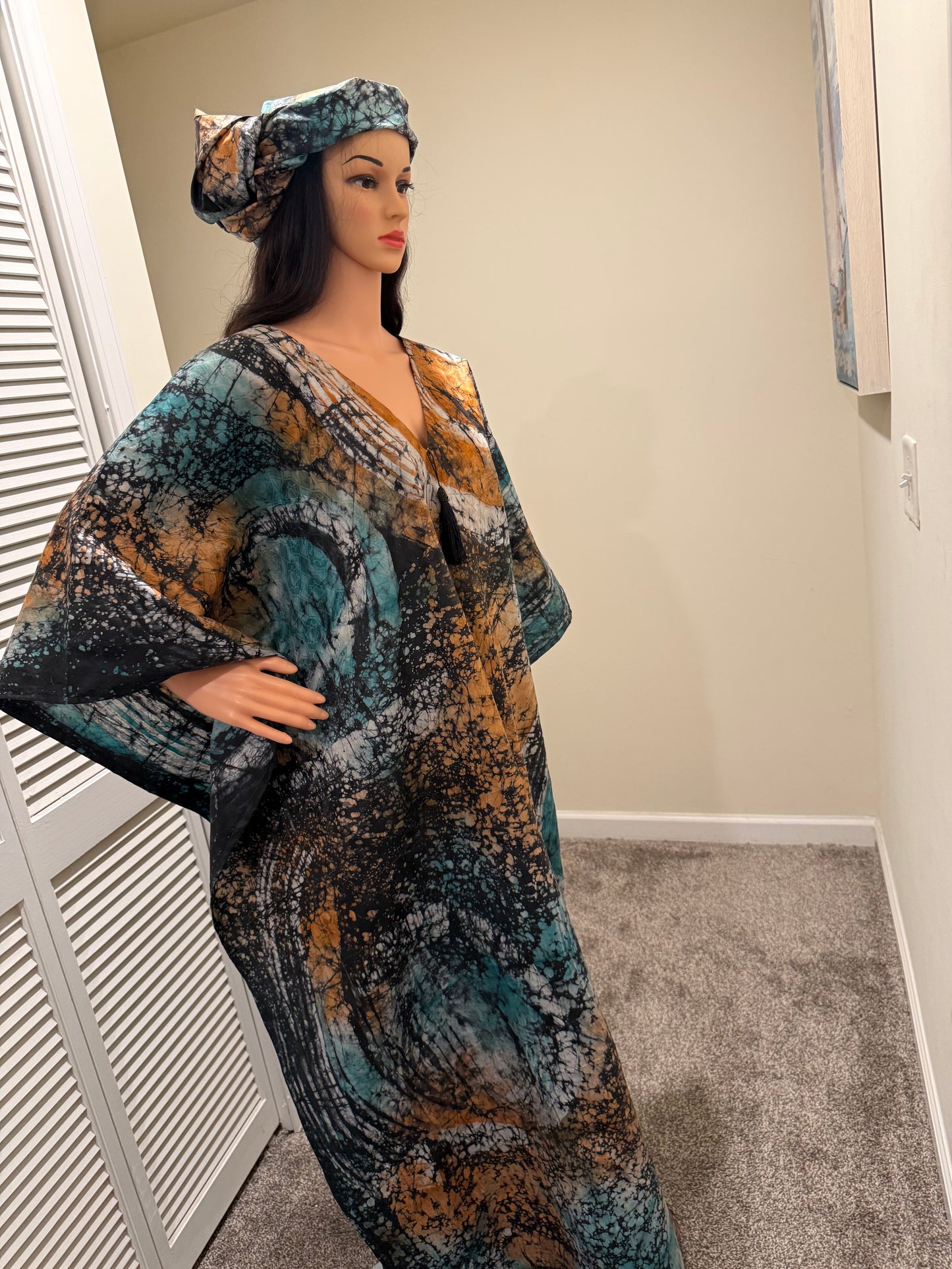 Adire Kaftan with HeadScarf