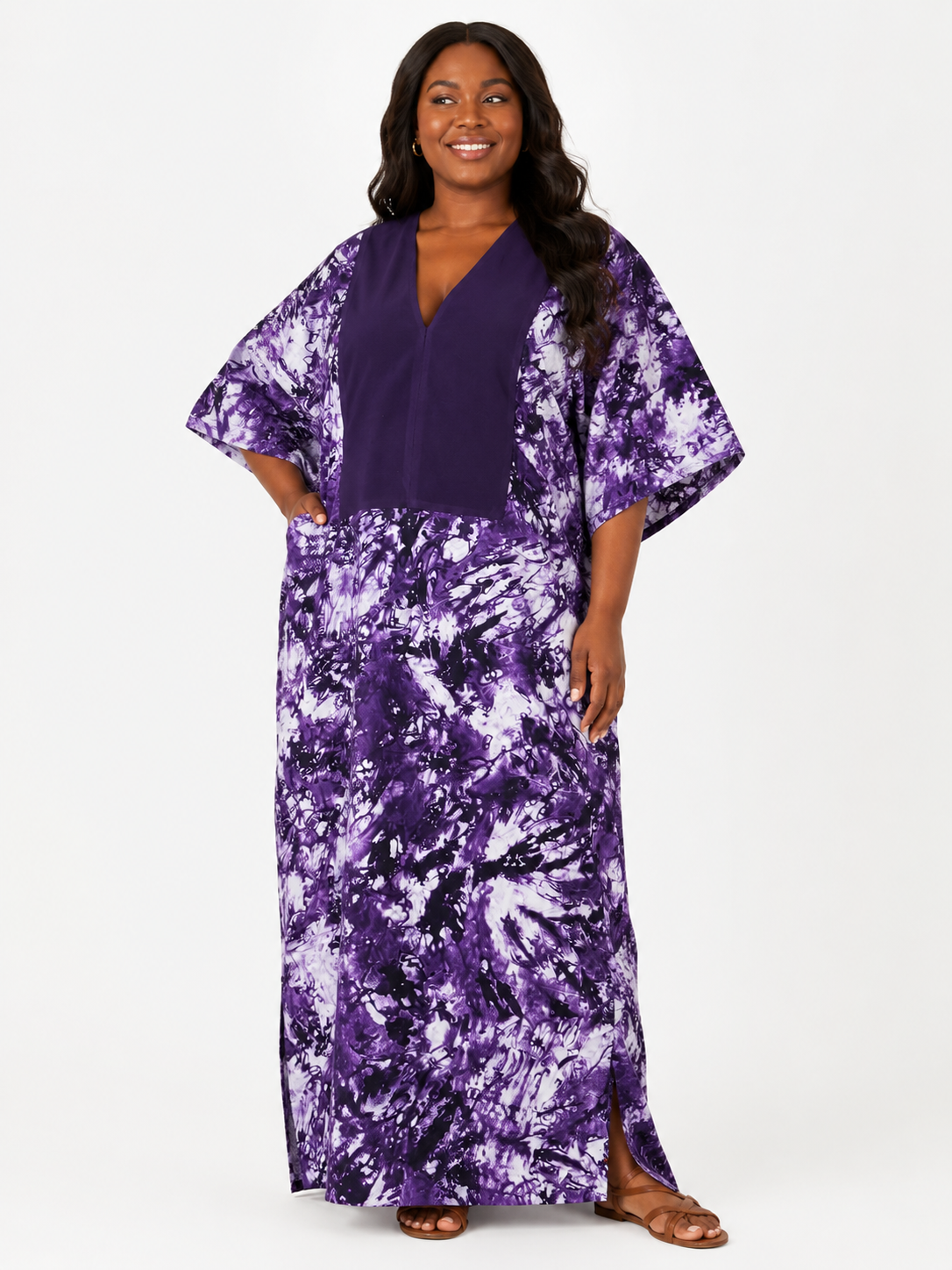 Purple Adire Kaftan with Asooke Neckline
