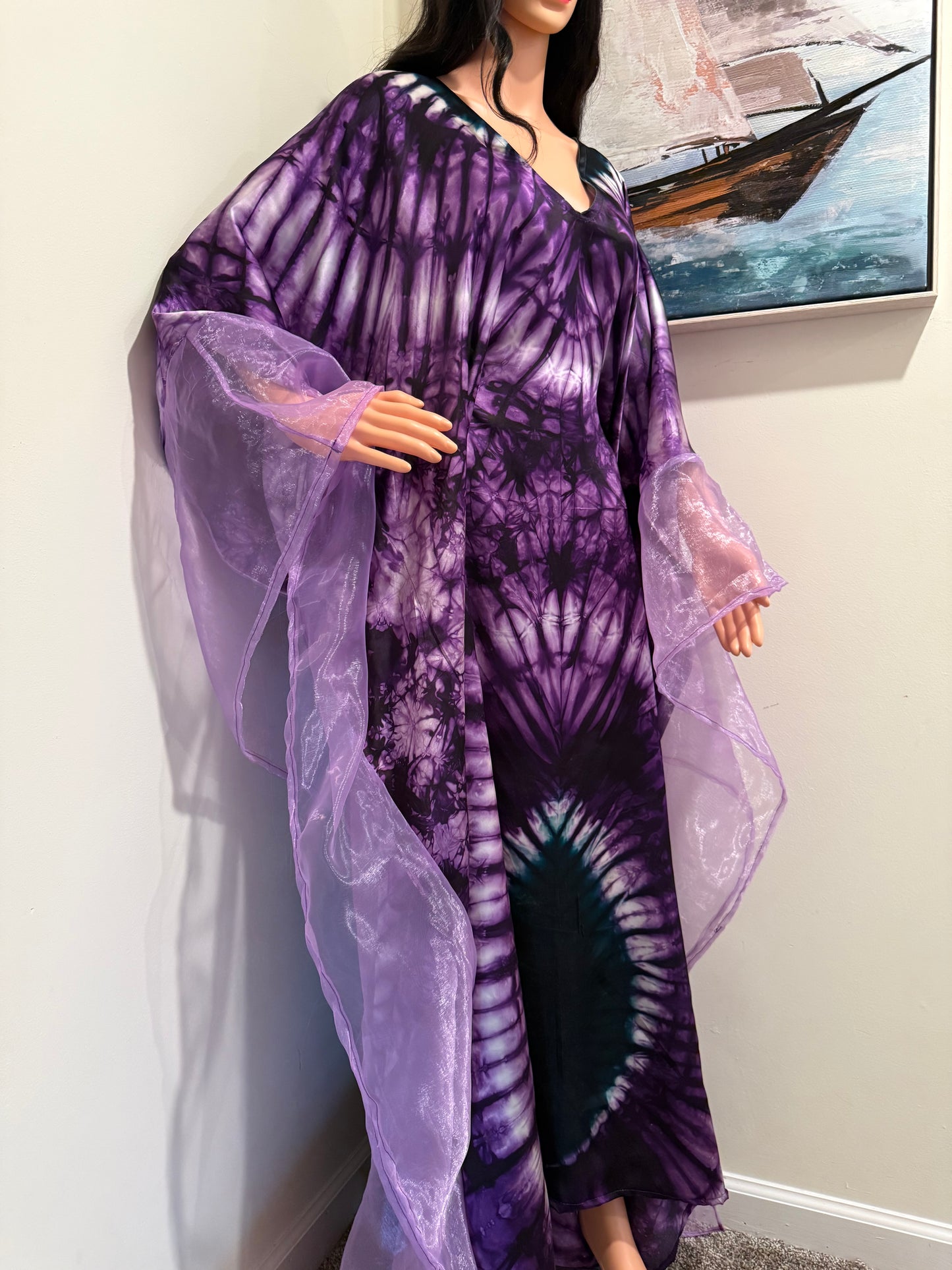Royal Amethyst Silk Adire Kaftan