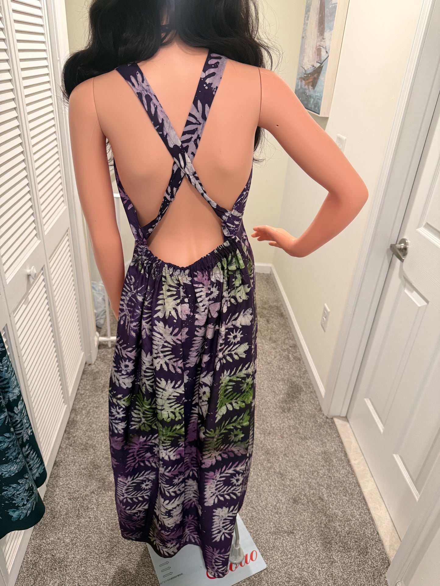 Purple Adire Halter Maxi Dress