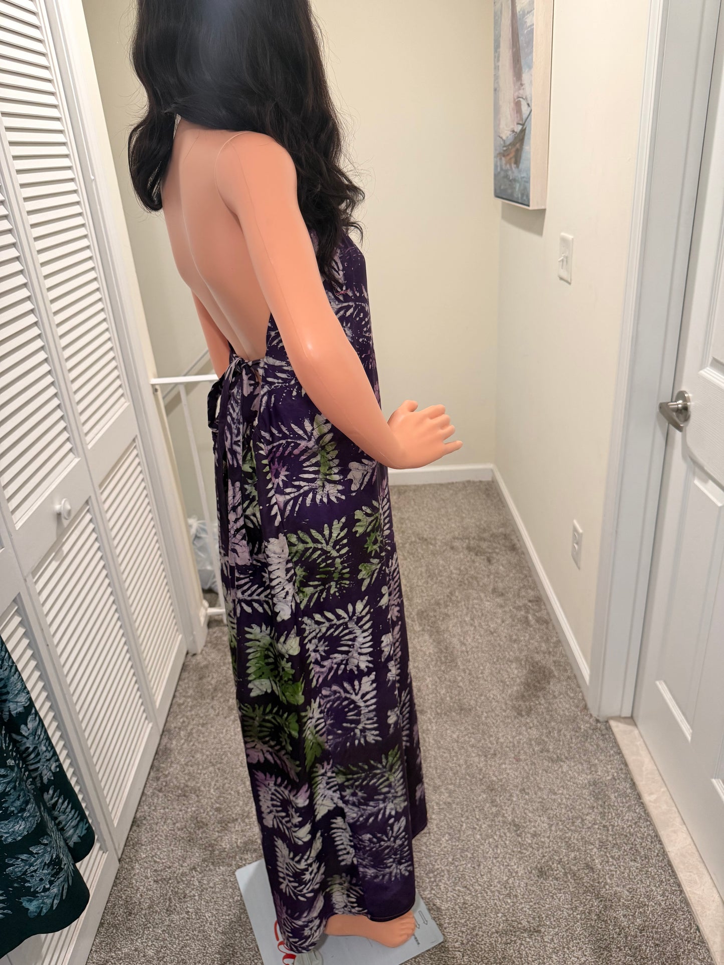 Purple Adire Halter Maxi Dress