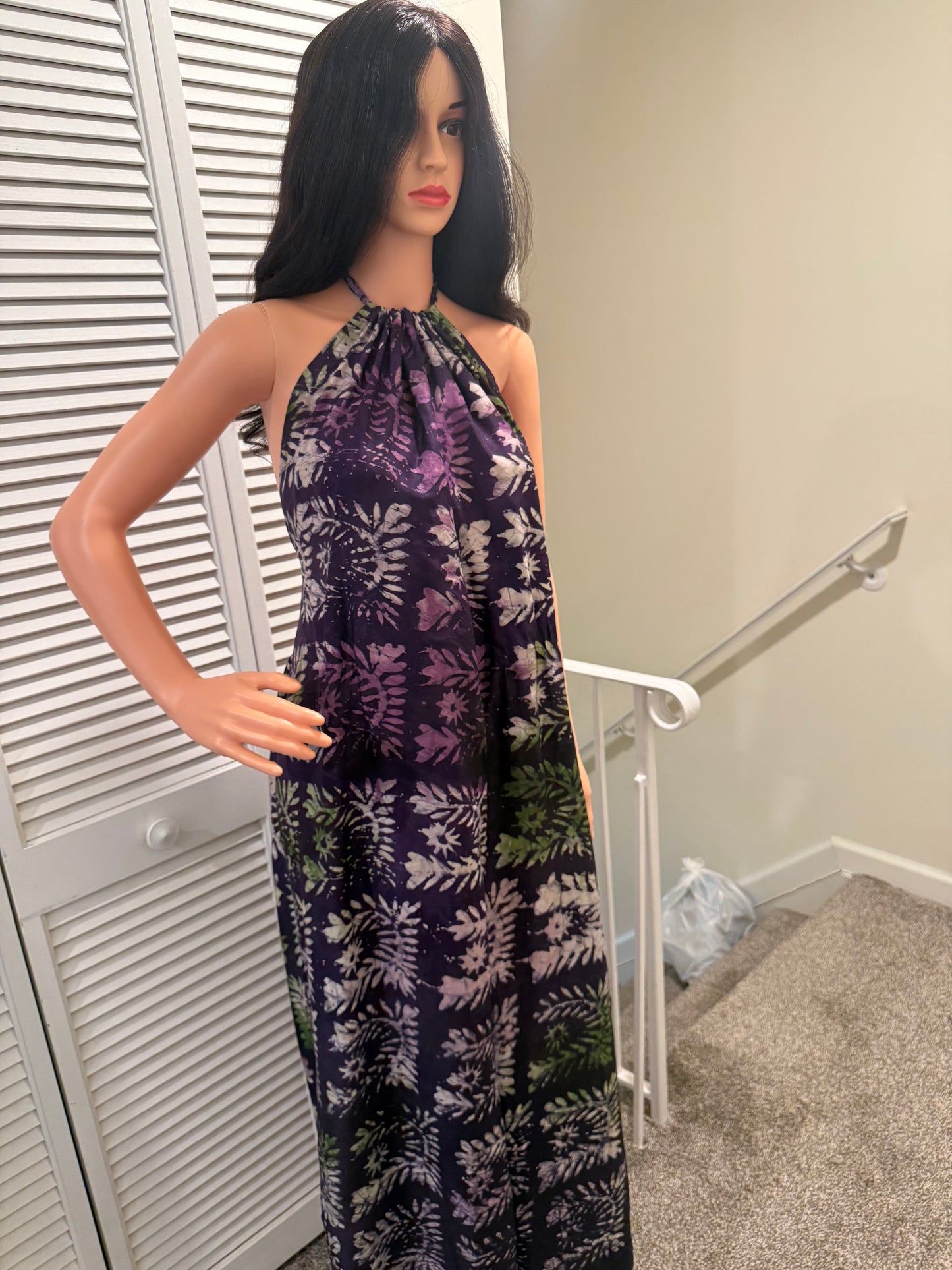 Purple Adire Halter Maxi Dress