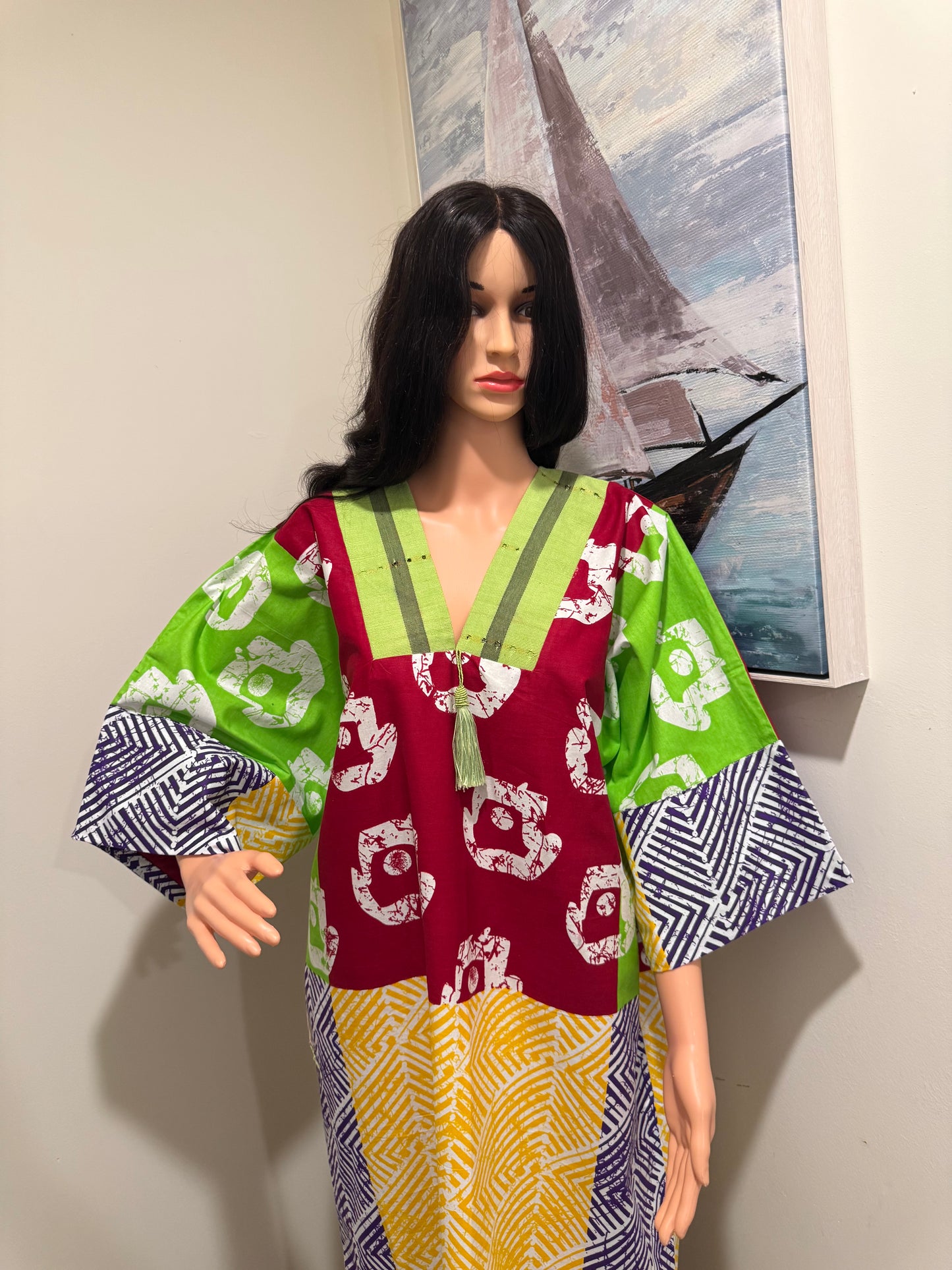 Ankara Kaftan Dress | Asọ Òkè Neckline | Adire Print | Zayda RTW